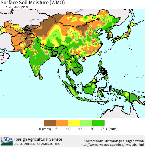 Asia Surface Soil Moisture (WMO) Thematic Map For 6/20/2022 - 6/26/2022