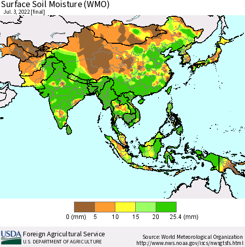 Asia Surface Soil Moisture (WMO) Thematic Map For 6/27/2022 - 7/3/2022