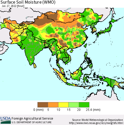 Asia Surface Soil Moisture (WMO) Thematic Map For 7/11/2022 - 7/17/2022