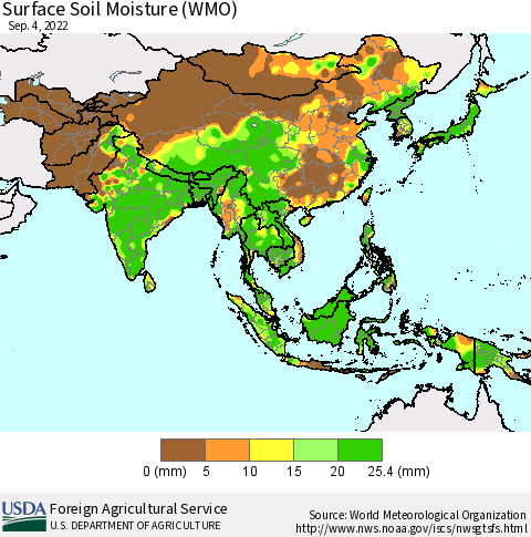 Asia Surface Soil Moisture (WMO) Thematic Map For 8/29/2022 - 9/4/2022