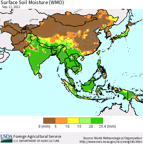 Asia Surface Soil Moisture (WMO) Thematic Map For 9/5/2022 - 9/11/2022