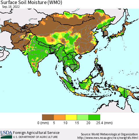 Asia Surface Soil Moisture (WMO) Thematic Map For 9/12/2022 - 9/18/2022