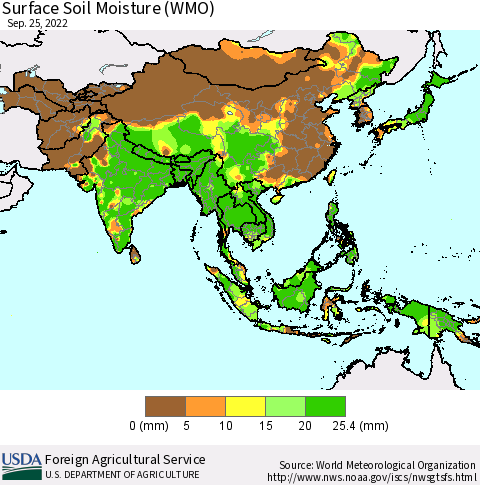 Asia Surface Soil Moisture (WMO) Thematic Map For 9/19/2022 - 9/25/2022