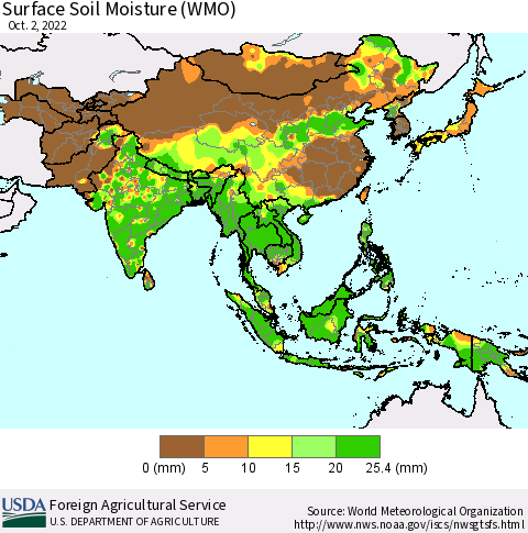 Asia Surface Soil Moisture (WMO) Thematic Map For 9/26/2022 - 10/2/2022