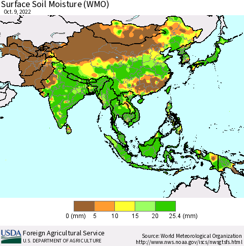 Asia Surface Soil Moisture (WMO) Thematic Map For 10/3/2022 - 10/9/2022