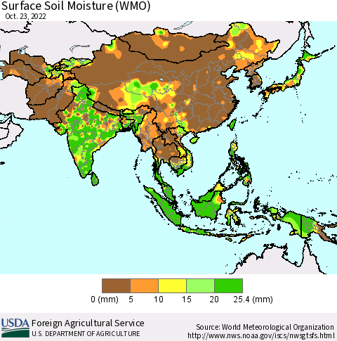 Asia Surface Soil Moisture (WMO) Thematic Map For 10/17/2022 - 10/23/2022