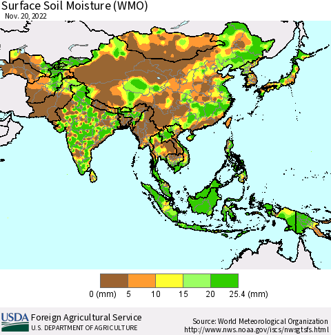 Asia Surface Soil Moisture (WMO) Thematic Map For 11/14/2022 - 11/20/2022