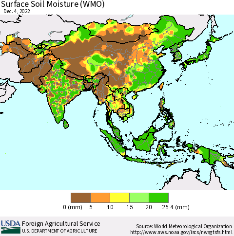 Asia Surface Soil Moisture (WMO) Thematic Map For 11/28/2022 - 12/4/2022