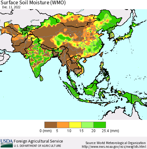 Asia Surface Soil Moisture (WMO) Thematic Map For 12/5/2022 - 12/11/2022