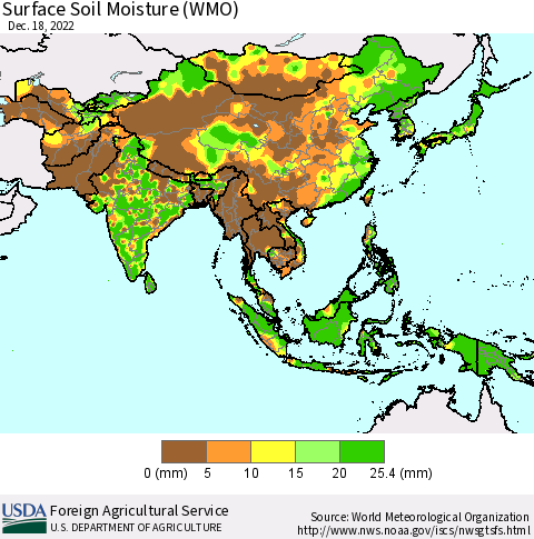 Asia Surface Soil Moisture (WMO) Thematic Map For 12/12/2022 - 12/18/2022