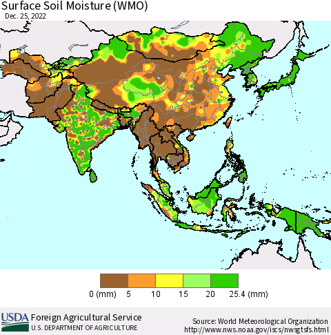 Asia Surface Soil Moisture (WMO) Thematic Map For 12/19/2022 - 12/25/2022
