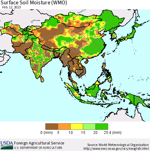 Asia Surface Soil Moisture (WMO) Thematic Map For 2/6/2023 - 2/12/2023