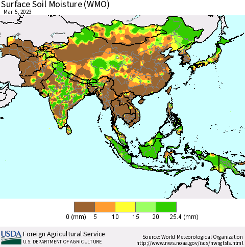 Asia Surface Soil Moisture (WMO) Thematic Map For 2/27/2023 - 3/5/2023