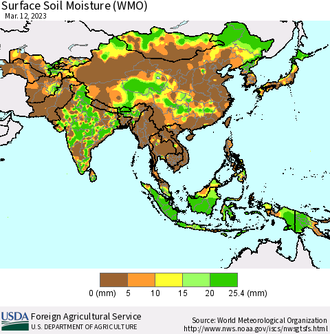 Asia Surface Soil Moisture (WMO) Thematic Map For 3/6/2023 - 3/12/2023