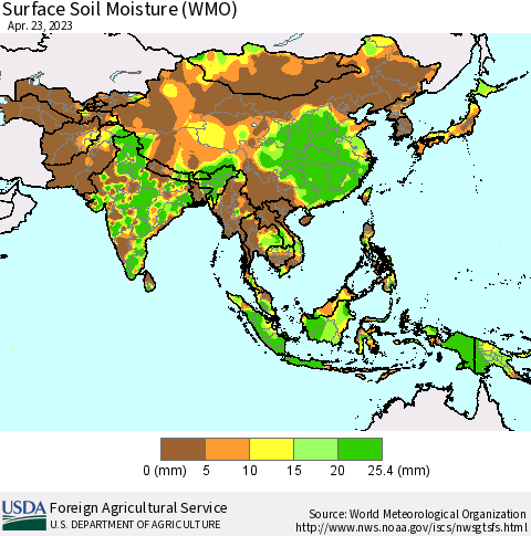 Asia Surface Soil Moisture (WMO) Thematic Map For 4/17/2023 - 4/23/2023
