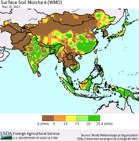 Asia Surface Soil Moisture (WMO) Thematic Map For 5/15/2023 - 5/21/2023