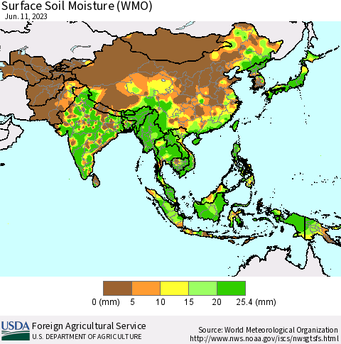 Asia Surface Soil Moisture (WMO) Thematic Map For 6/5/2023 - 6/11/2023