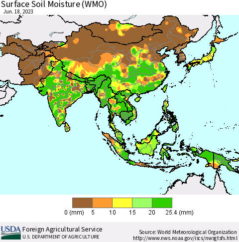 Asia Surface Soil Moisture (WMO) Thematic Map For 6/12/2023 - 6/18/2023