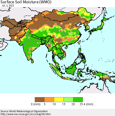 Asia Surface Soil Moisture (WMO) Thematic Map For 6/26/2023 - 7/2/2023