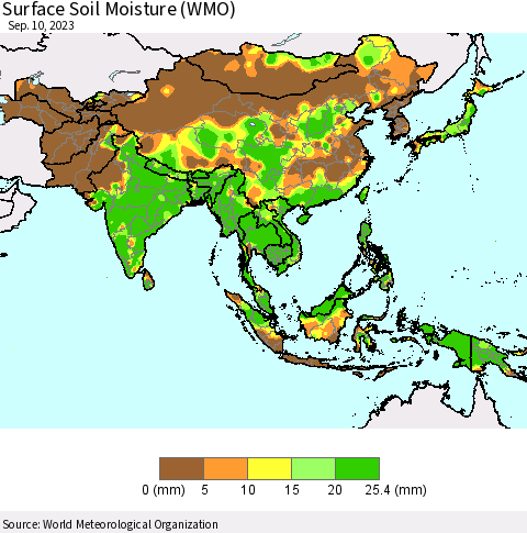 Asia Surface Soil Moisture (WMO) Thematic Map For 9/4/2023 - 9/10/2023
