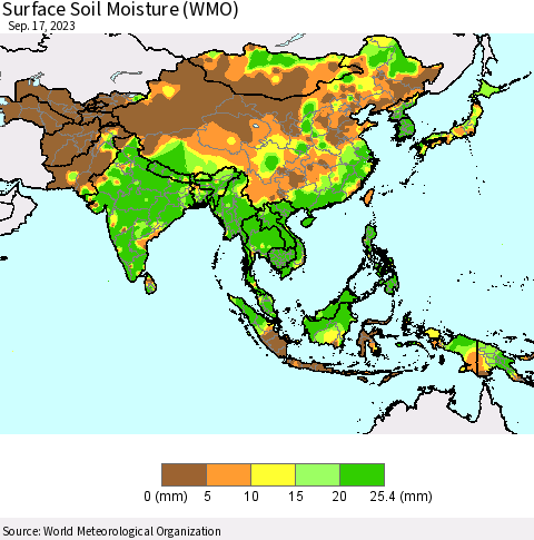 Asia Surface Soil Moisture (WMO) Thematic Map For 9/11/2023 - 9/17/2023