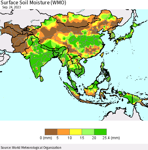 Asia Surface Soil Moisture (WMO) Thematic Map For 9/18/2023 - 9/24/2023