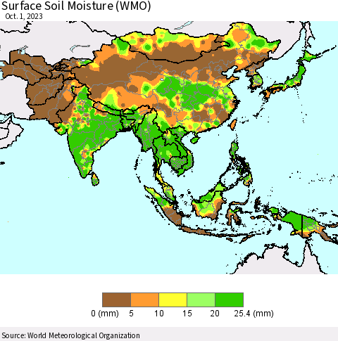 Asia Surface Soil Moisture (WMO) Thematic Map For 9/25/2023 - 10/1/2023