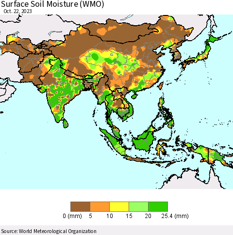 Asia Surface Soil Moisture (WMO) Thematic Map For 10/16/2023 - 10/22/2023