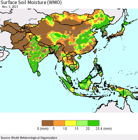 Asia Surface Soil Moisture (WMO) Thematic Map For 10/30/2023 - 11/5/2023