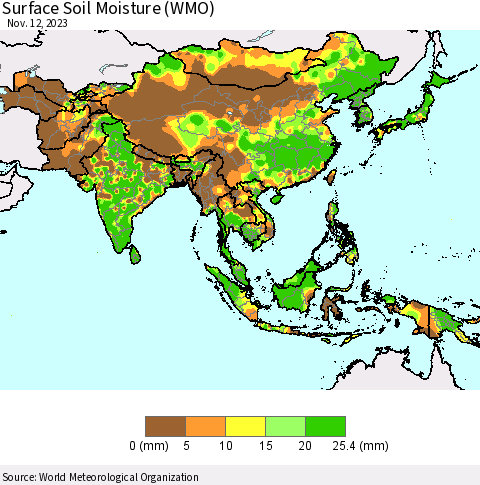 Asia Surface Soil Moisture (WMO) Thematic Map For 11/6/2023 - 11/12/2023