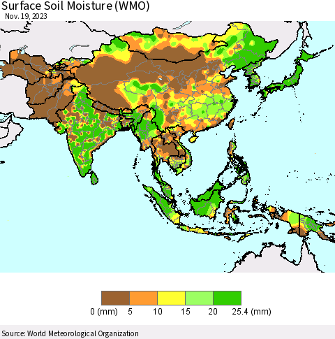 Asia Surface Soil Moisture (WMO) Thematic Map For 11/13/2023 - 11/19/2023