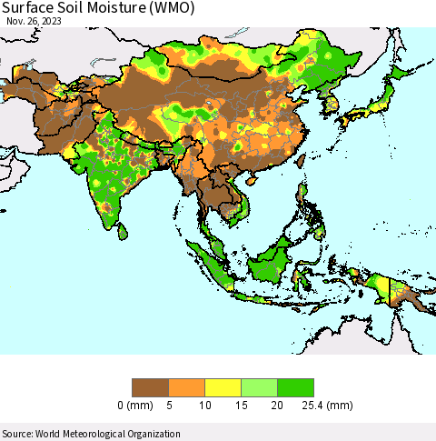 Asia Surface Soil Moisture (WMO) Thematic Map For 11/20/2023 - 11/26/2023