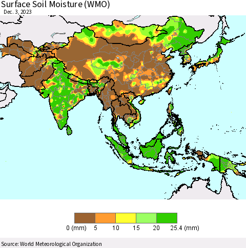 Asia Surface Soil Moisture (WMO) Thematic Map For 11/27/2023 - 12/3/2023
