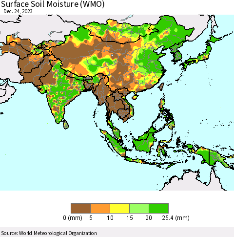 Asia Surface Soil Moisture (WMO) Thematic Map For 12/18/2023 - 12/24/2023
