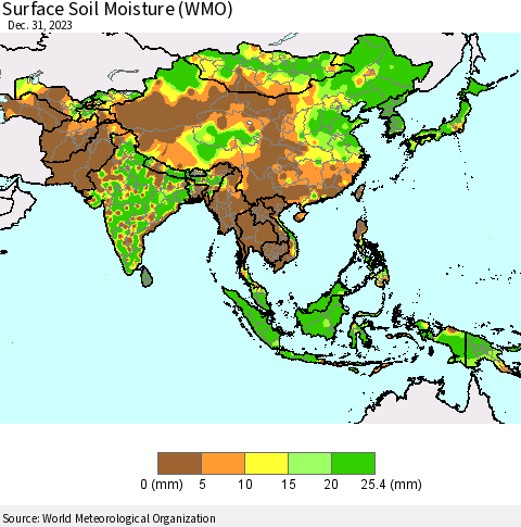 Asia Surface Soil Moisture (WMO) Thematic Map For 12/25/2023 - 12/31/2023