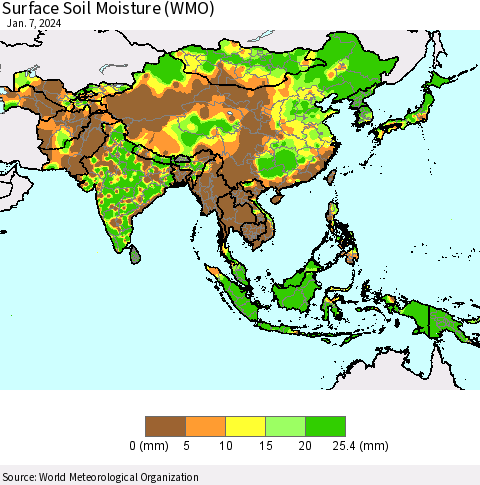 Asia Surface Soil Moisture (WMO) Thematic Map For 1/1/2024 - 1/7/2024