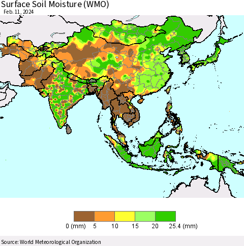 Asia Surface Soil Moisture (WMO) Thematic Map For 2/5/2024 - 2/11/2024