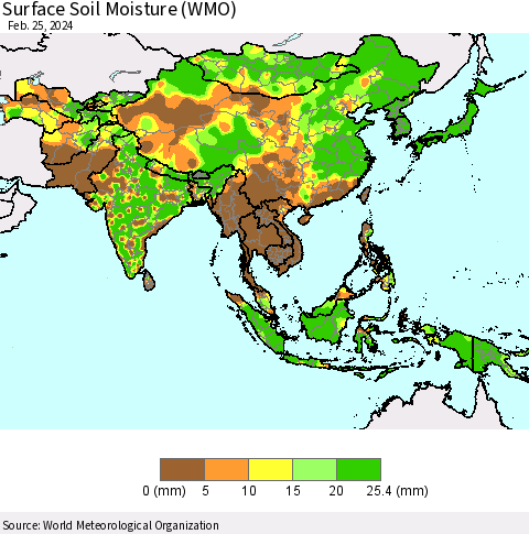 Asia Surface Soil Moisture (WMO) Thematic Map For 2/19/2024 - 2/25/2024