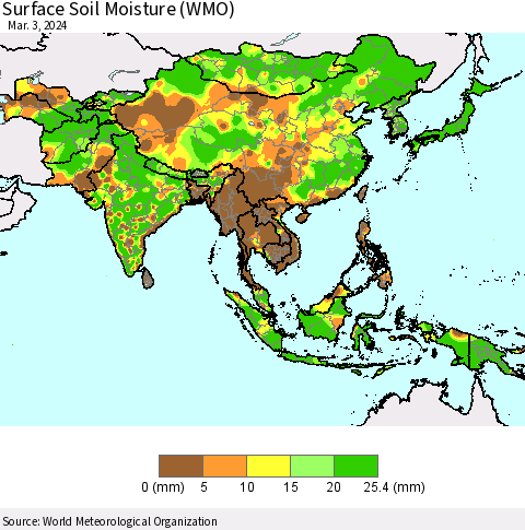 Asia Surface Soil Moisture (WMO) Thematic Map For 2/26/2024 - 3/3/2024