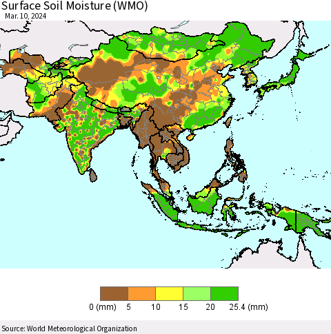 Asia Surface Soil Moisture (WMO) Thematic Map For 3/4/2024 - 3/10/2024