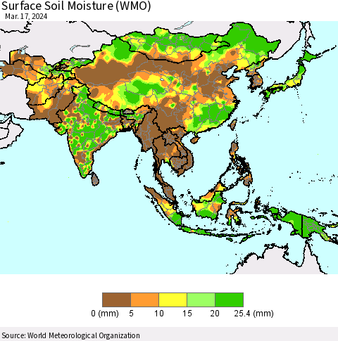Asia Surface Soil Moisture (WMO) Thematic Map For 3/11/2024 - 3/17/2024