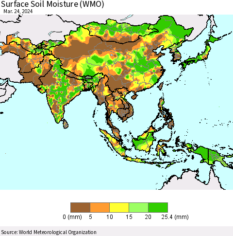 Asia Surface Soil Moisture (WMO) Thematic Map For 3/18/2024 - 3/24/2024