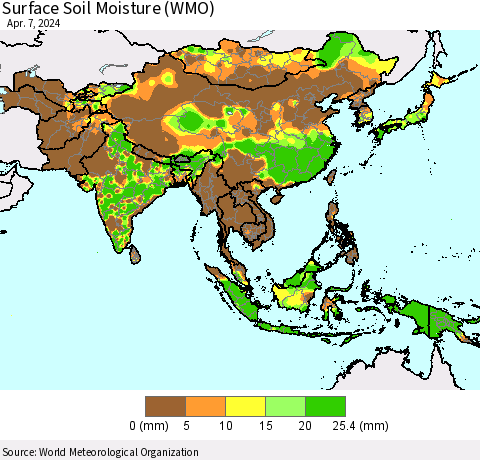 Asia Surface Soil Moisture (WMO) Thematic Map For 4/1/2024 - 4/7/2024