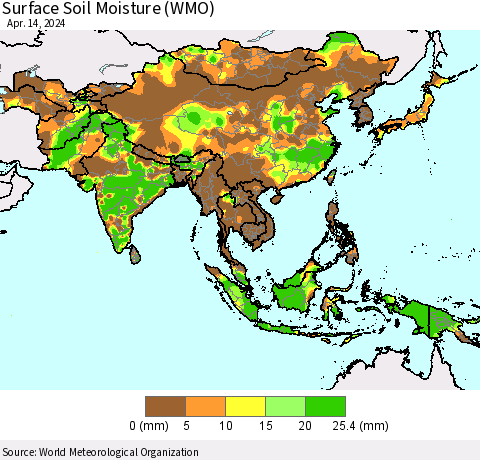 Asia Surface Soil Moisture (WMO) Thematic Map For 4/8/2024 - 4/14/2024