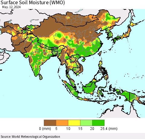 Asia Surface Soil Moisture (WMO) Thematic Map For 5/6/2024 - 5/12/2024