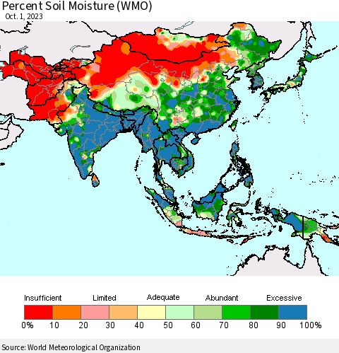 Asia Percent Soil Moisture (WMO) Thematic Map For 9/25/2023 - 10/1/2023