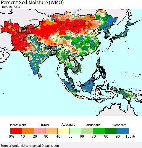 Asia Percent Soil Moisture (WMO) Thematic Map For 12/4/2023 - 12/10/2023