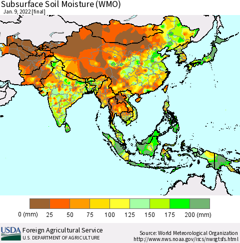 Asia Subsurface Soil Moisture (WMO) Thematic Map For 1/3/2022 - 1/9/2022
