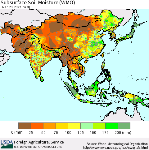 Asia Subsurface Soil Moisture (WMO) Thematic Map For 3/14/2022 - 3/20/2022