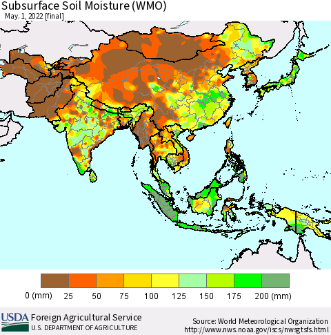 Asia Subsurface Soil Moisture (WMO) Thematic Map For 4/25/2022 - 5/1/2022